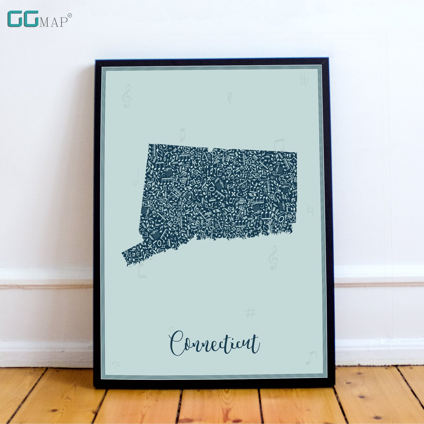 CONNECTICUT map - Connecticut Music Blue map - Travel poster - Home Decor - Wall decor - Office map - Connecticut gift - GGmap - Connecticut