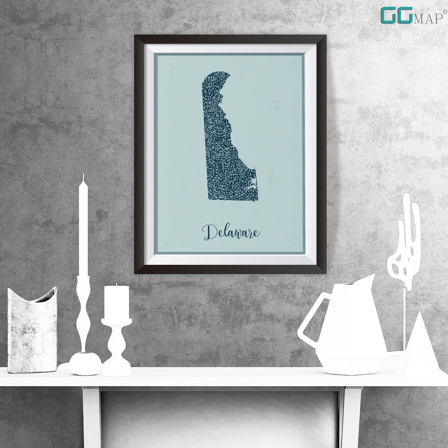 DELAWARE map - Delaware Music Blue map - Travel poster - Home Decor - Wall decor - Office map - Delaware gift - GGmap - Delaware poster