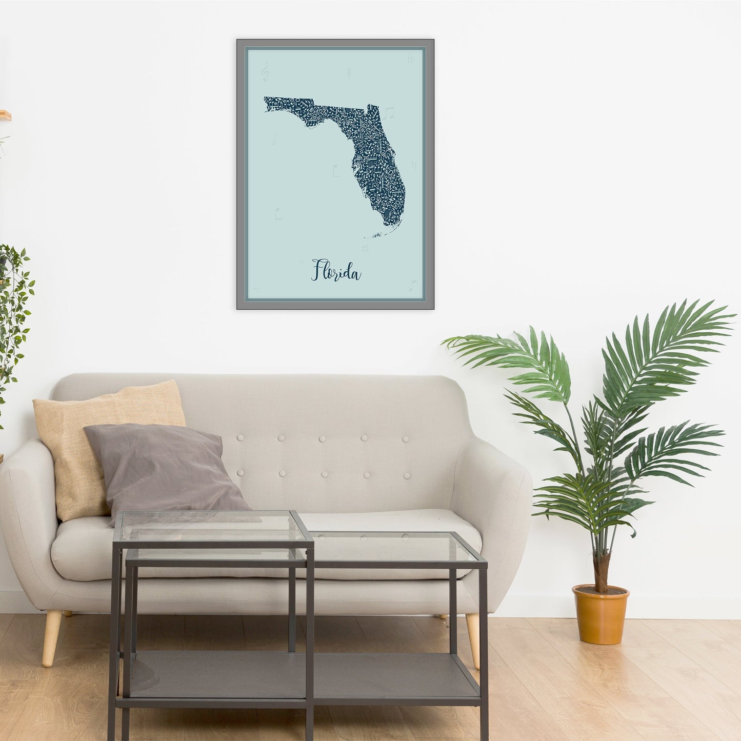 FLORIDA map - FloridaMusic Blue map - Travel poster - Home Decor - Wall decor - Office map - Florida gift - GGmap - Florida poster