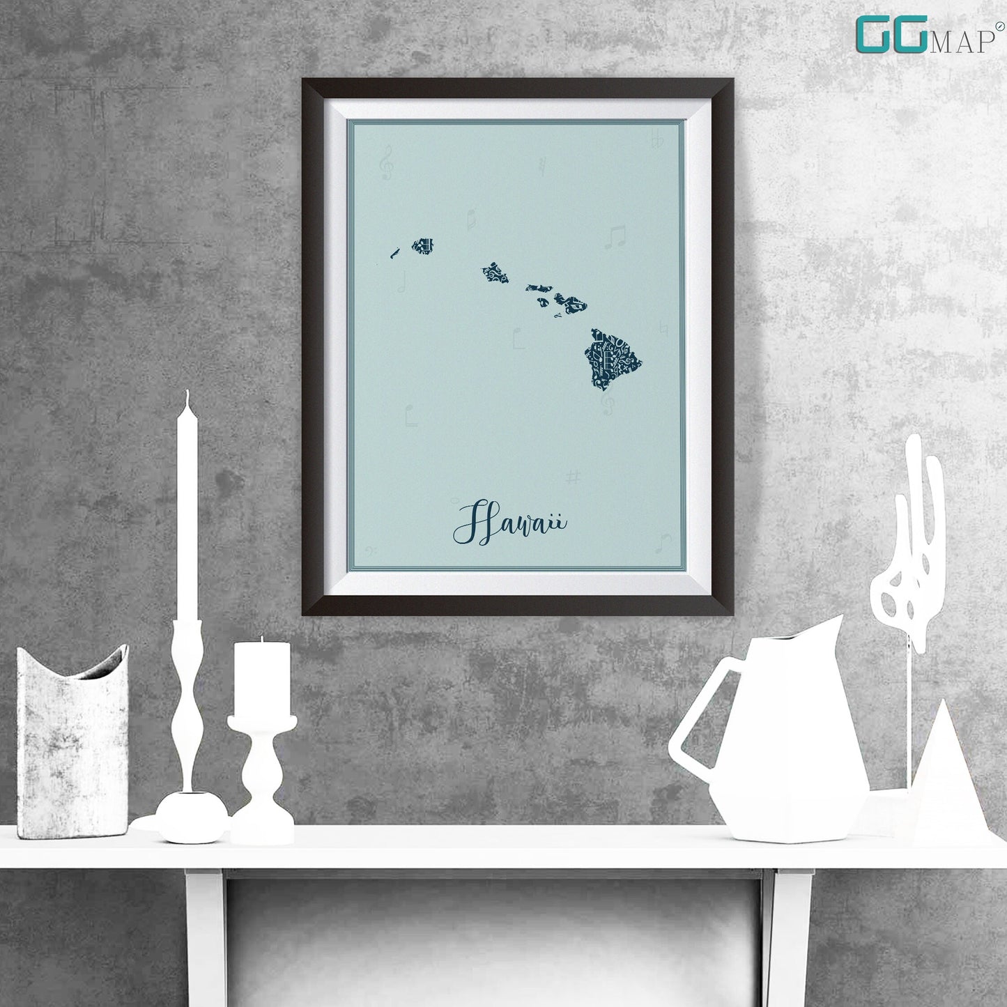 HAWAII map - Hawaii Music Blue map - Travel poster - Home Decor - Wall decor - Office map - Hawaii gift - GGmap - Hawaii poster