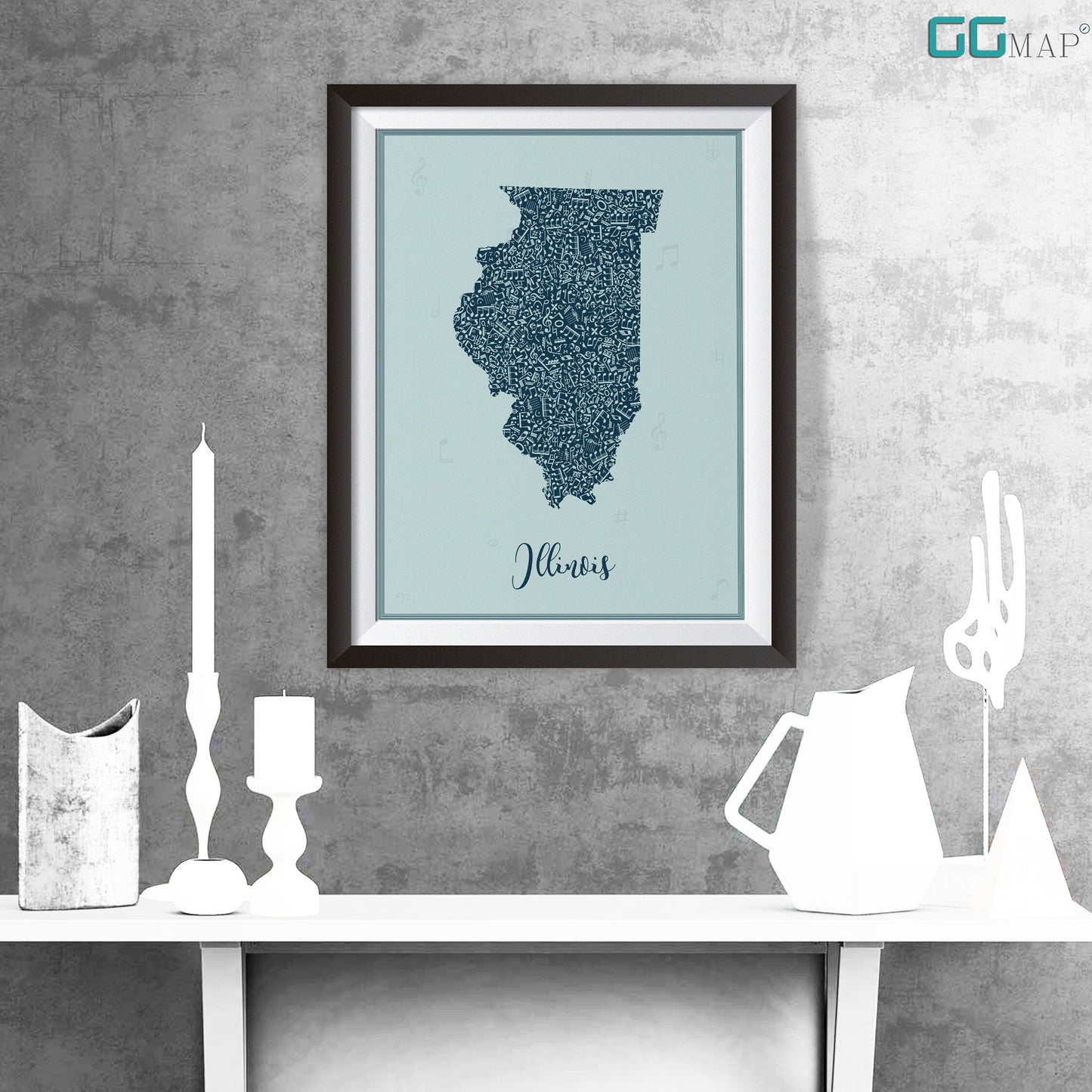 ILLINOIS map - Illinois Music Blue map - Travel poster - Home Decor - Wall decor - Office map - Illinois gift - GGmap - Illinois poster