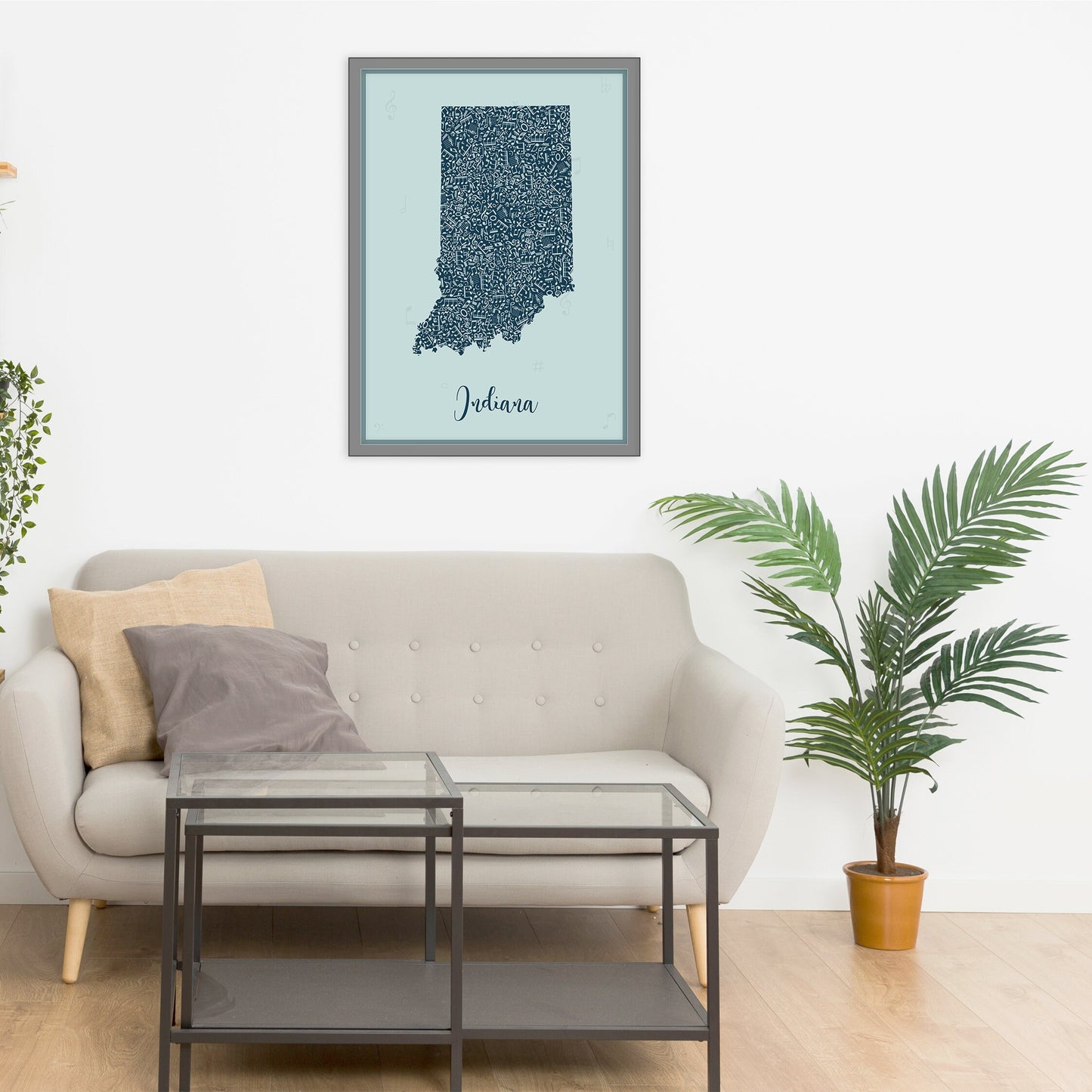 INDIANA map - IndianaMusic Blue map - Travel poster - Home Decor - Wall decor - Office map - Indiana gift - GGmap - Indiana poster