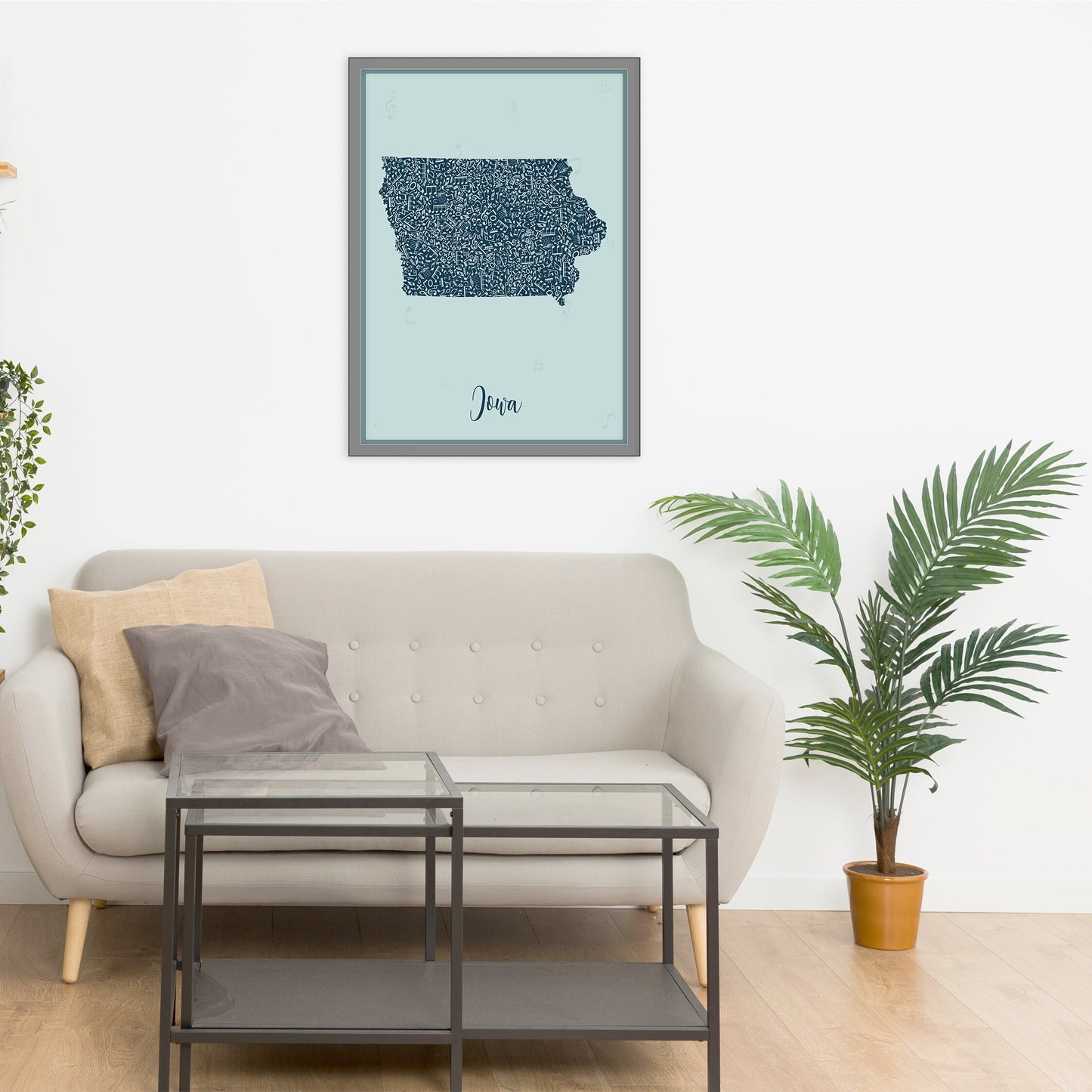 IOWA map - Iowa Music Blue map - Travel poster - Home Decor - Wall decor - Office map - Iowa gift - GGmap - Iowa poster