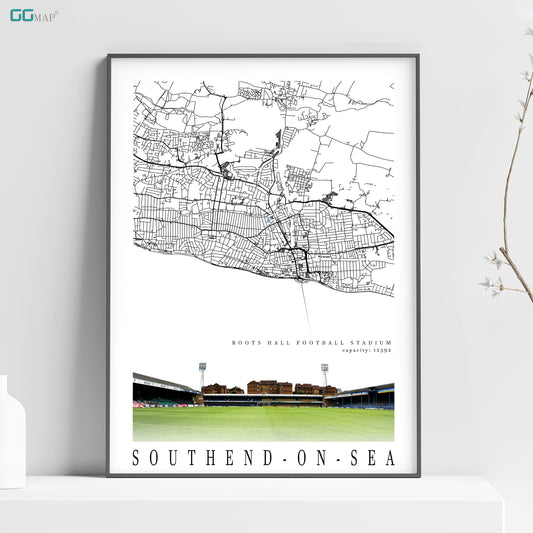City map of SOUTHEND-ON-SEA -  Roots Hall Football Stadium - Home Decor  Roots Hall - Wall decor -  Southend United stadium - Print map
