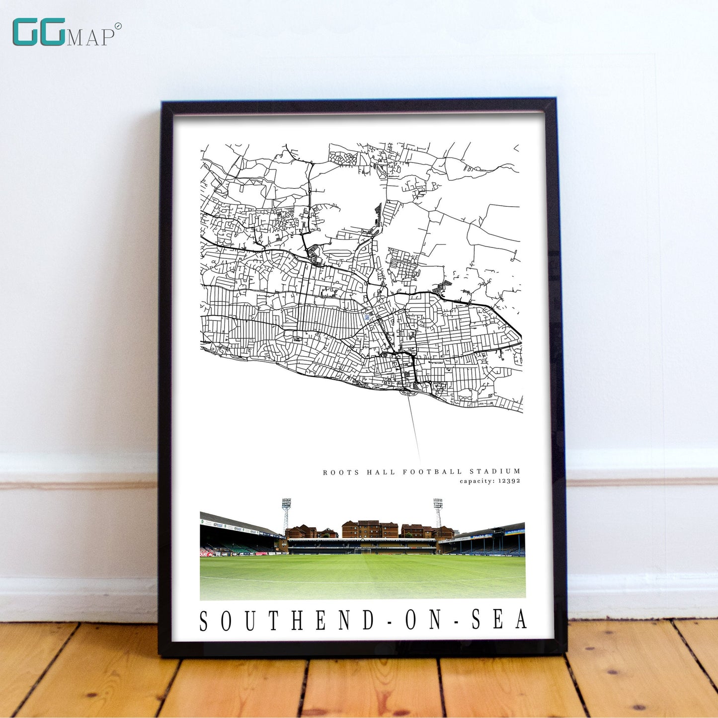 City map of SOUTHEND-ON-SEA -  Roots Hall Football Stadium - Home Decor  Roots Hall - Wall decor -  Southend United stadium - Print map