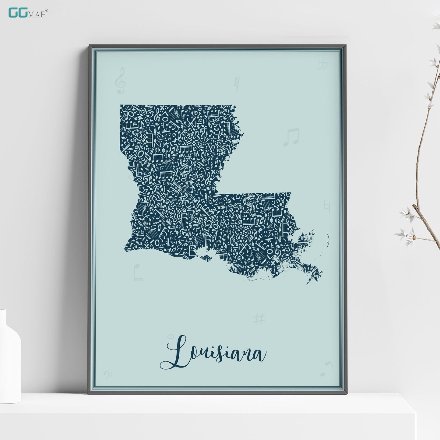 a framed map of the state of louisiana