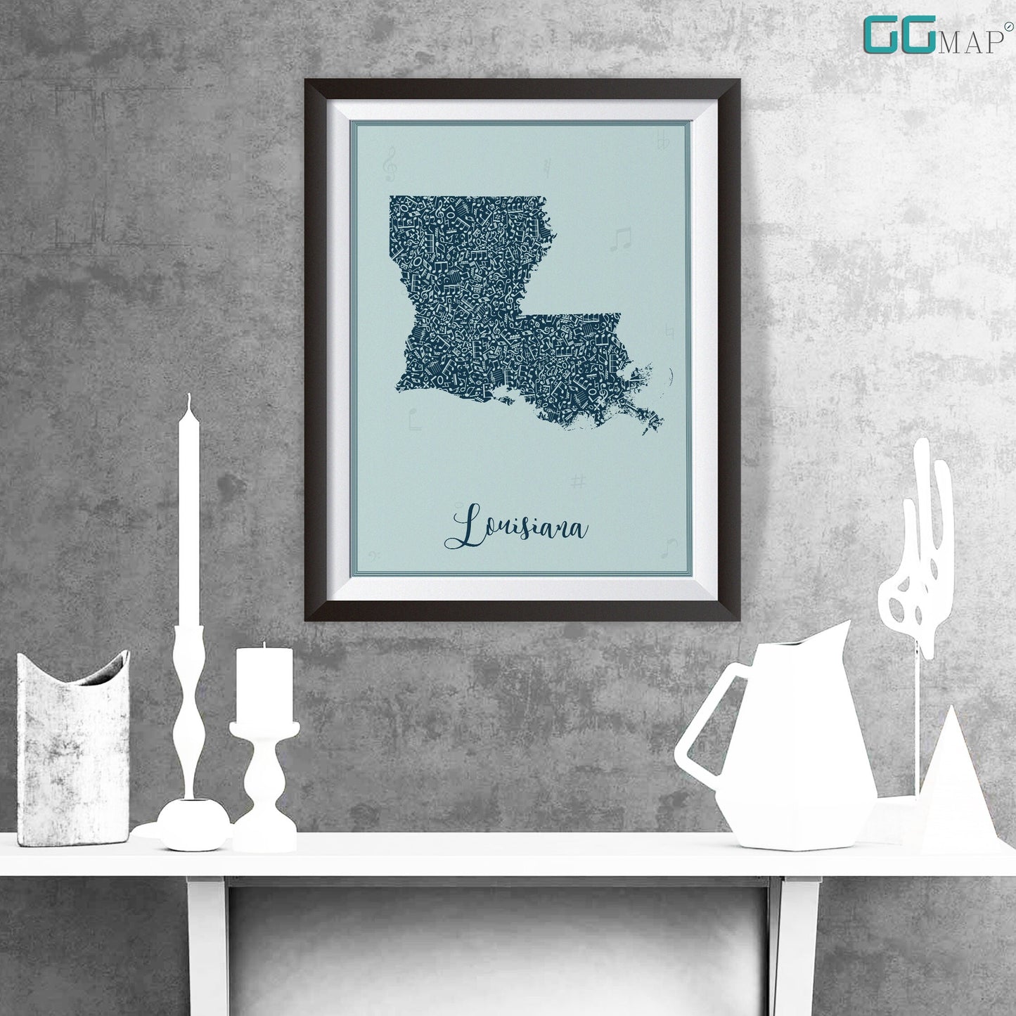 LOUISIANA map - Louisiana Music Blue map - Travel poster - Home Decor - Wall decor - Office map - Louisiana gift - GGmap - Louisiana poster