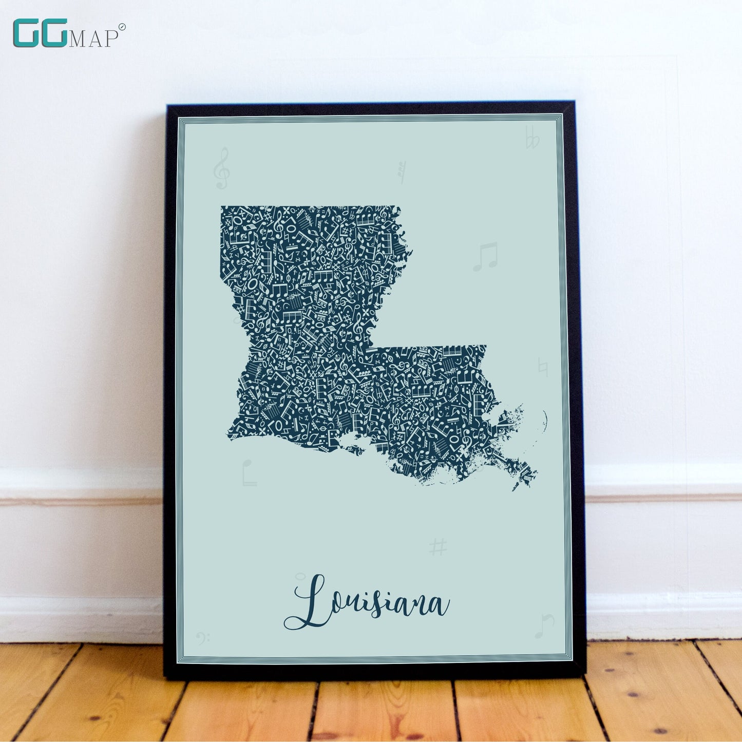 LOUISIANA map - Louisiana Music Blue map - Travel poster - Home Decor - Wall decor - Office map - Louisiana gift - GGmap - Louisiana poster