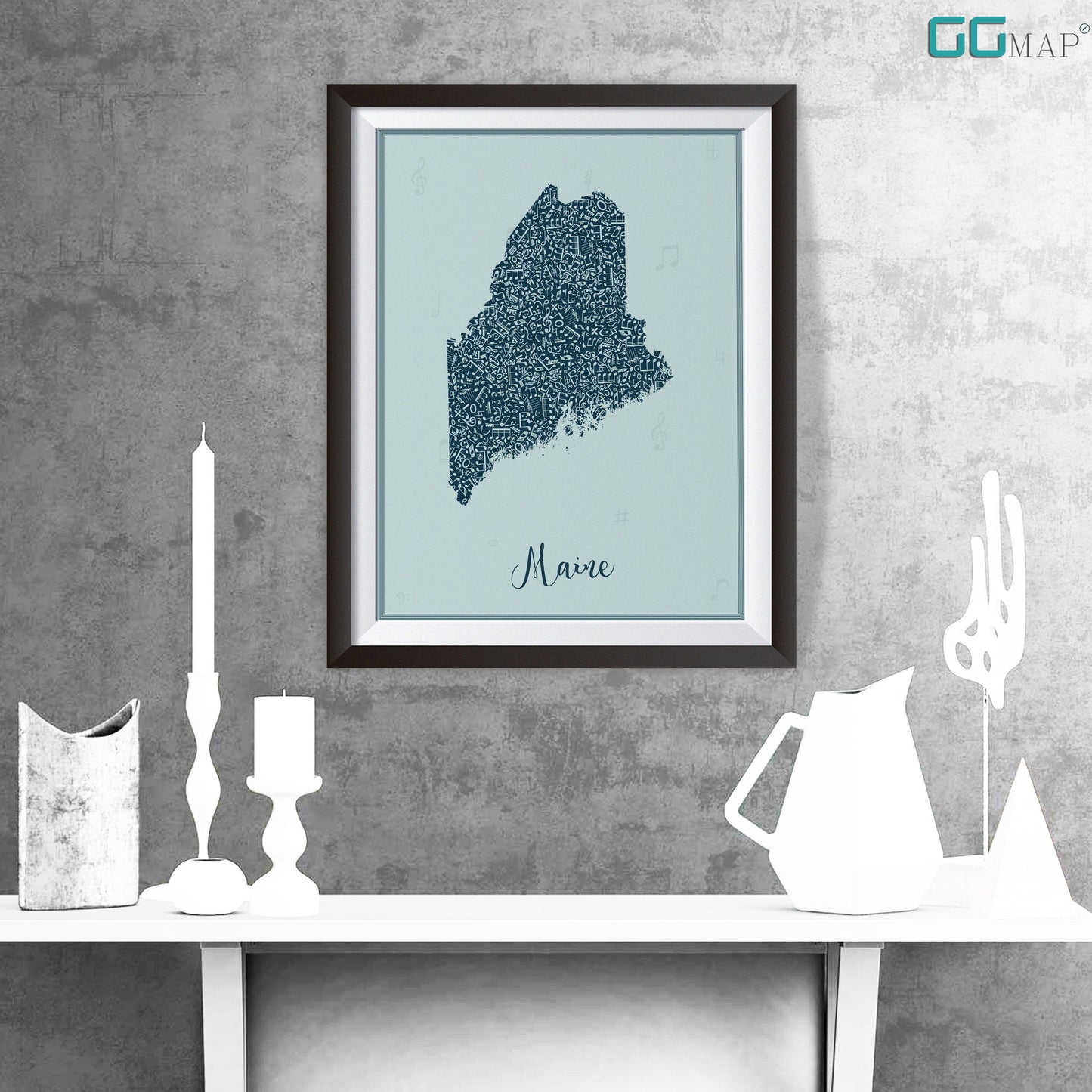 MAINE map - Maine Music Blue map - Travel poster - Home Decor - Wall decor - Office map - Maine gift - GGmap - Maine poster