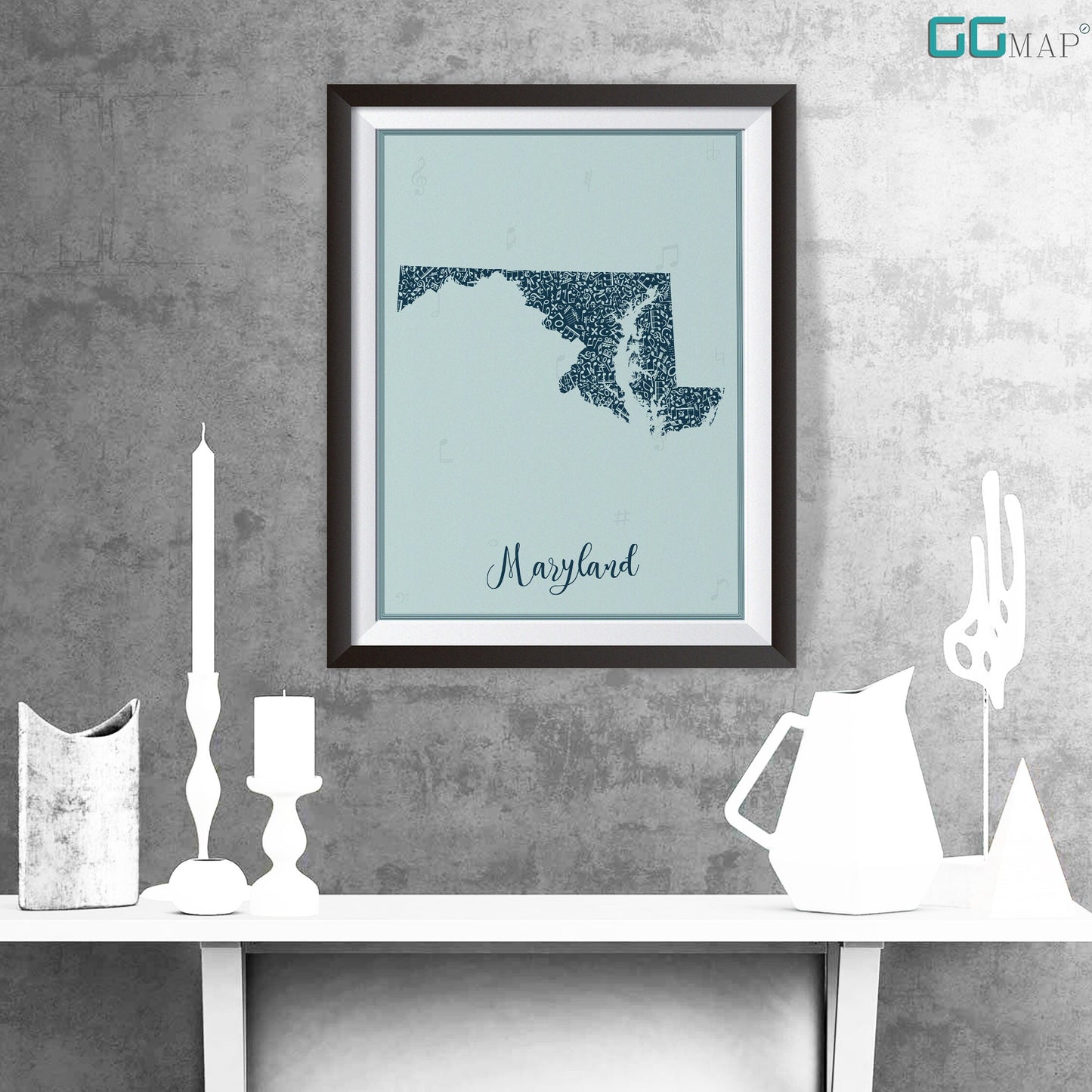 MARYLAND map - Maryland Music Blue map - Travel poster - Home Decor - Wall decor - Office map - Maryland gift - GGmap - Maryland poster