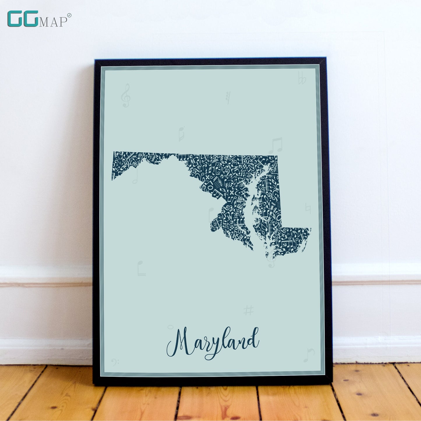 MARYLAND map - Maryland Music Blue map - Travel poster - Home Decor - Wall decor - Office map - Maryland gift - GGmap - Maryland poster