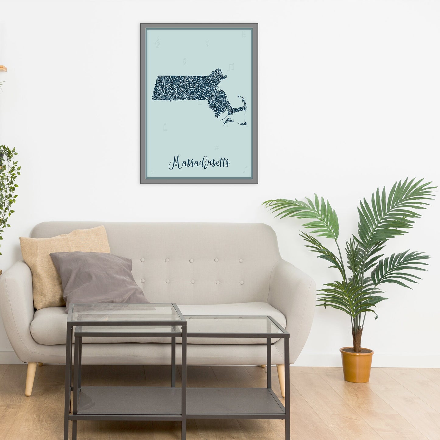 MASSACHUSETT map - Massachusetts Music Blue map - Travel poster - Home Decor - Wall decor - Office map - Massachusetts gift - GGmap