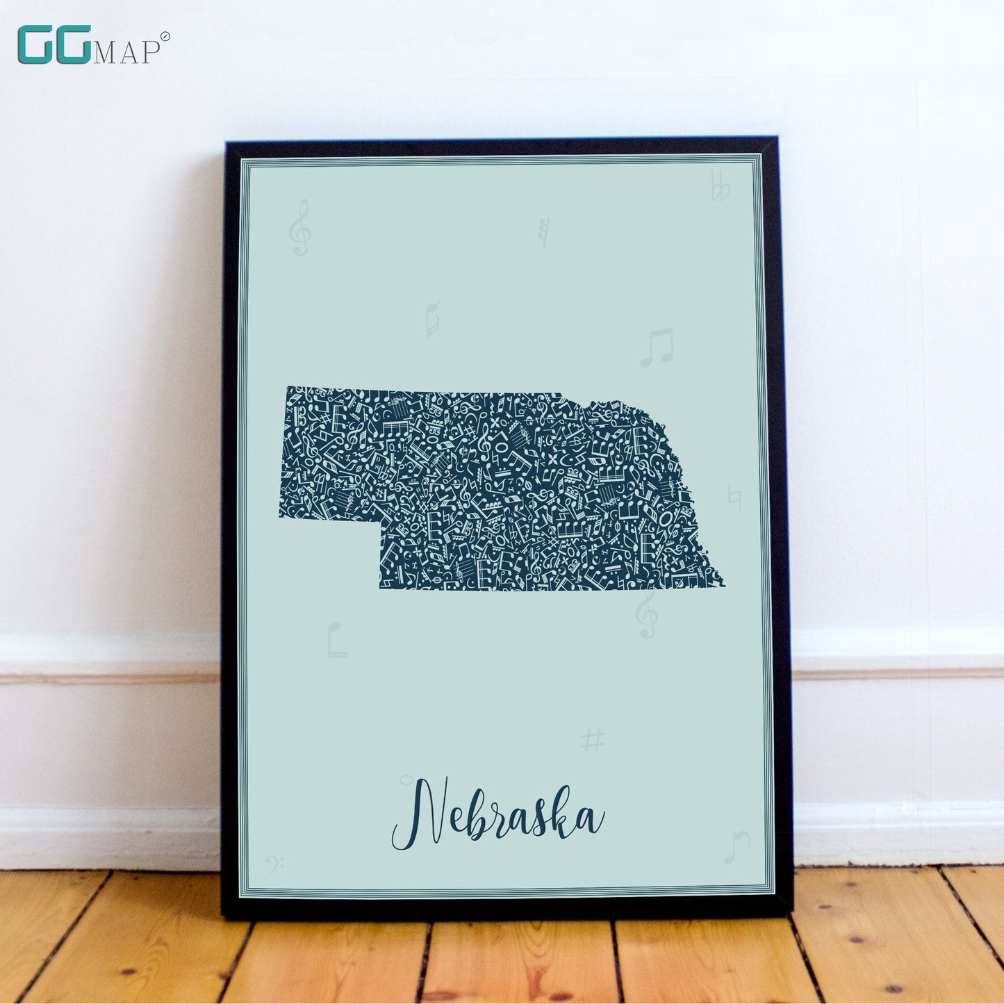 NEBRASKA  map - Nebraska  Music Blue map - Travel poster - Home Decor - Wall decor - Office map - Nebraska gift - GGmap - Nebraska poster