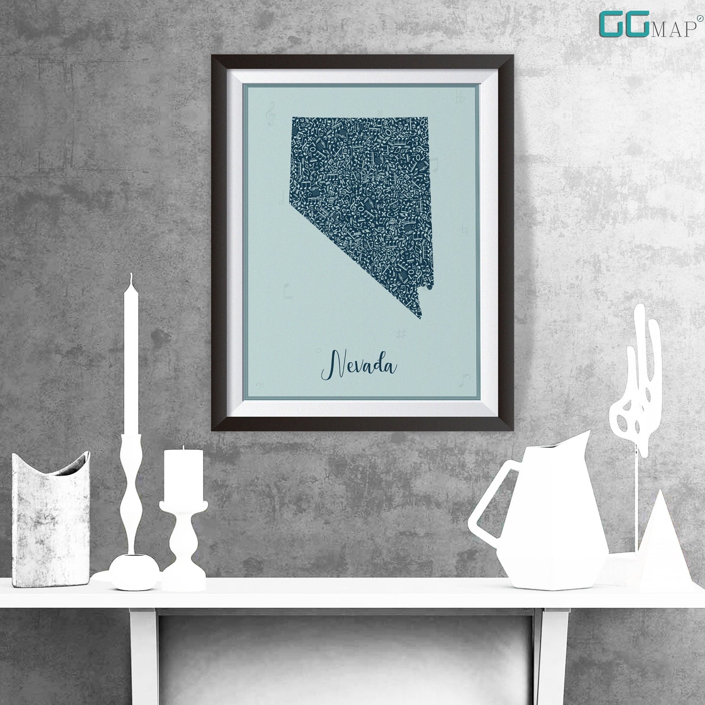 NEVADA  map - Nevada Music Blue map - Travel poster - Home Decor - Wall decor - Office map -Nevada gift - GGmap - Nevada poster