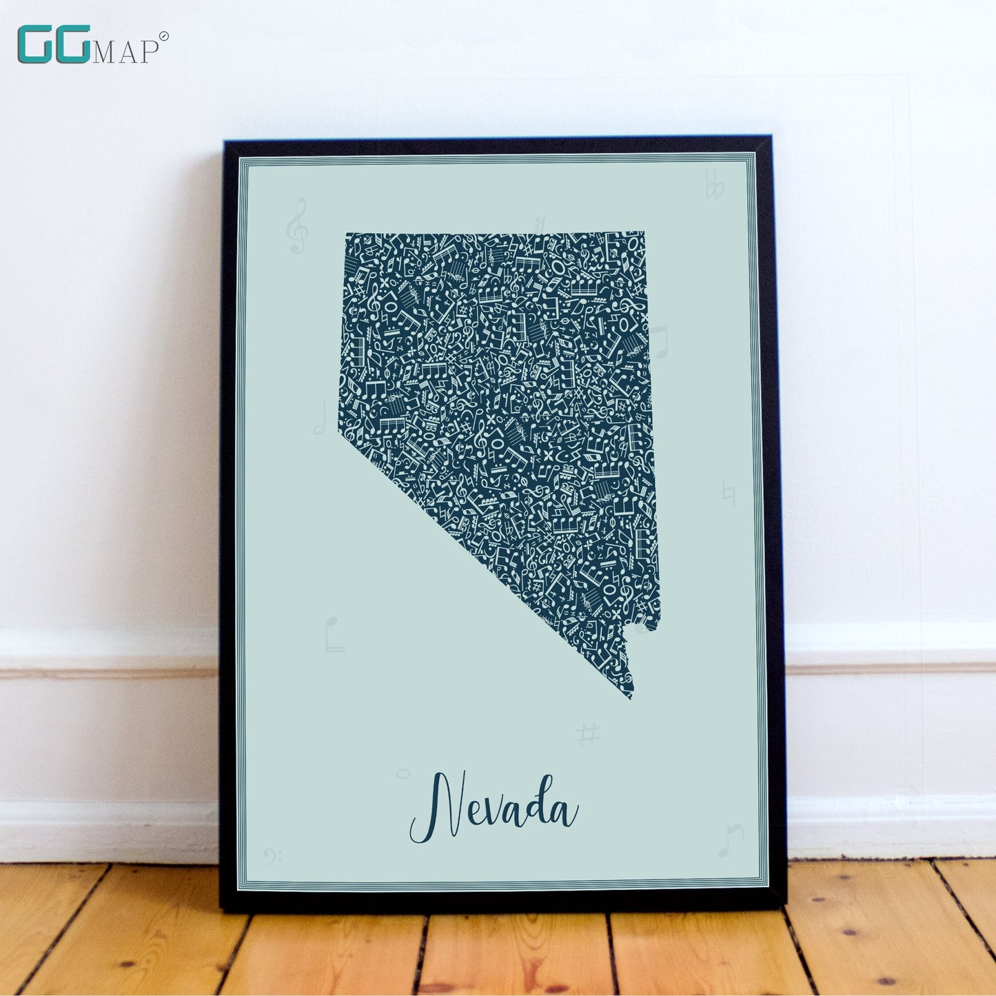 NEVADA  map - Nevada Music Blue map - Travel poster - Home Decor - Wall decor - Office map -Nevada gift - GGmap - Nevada poster