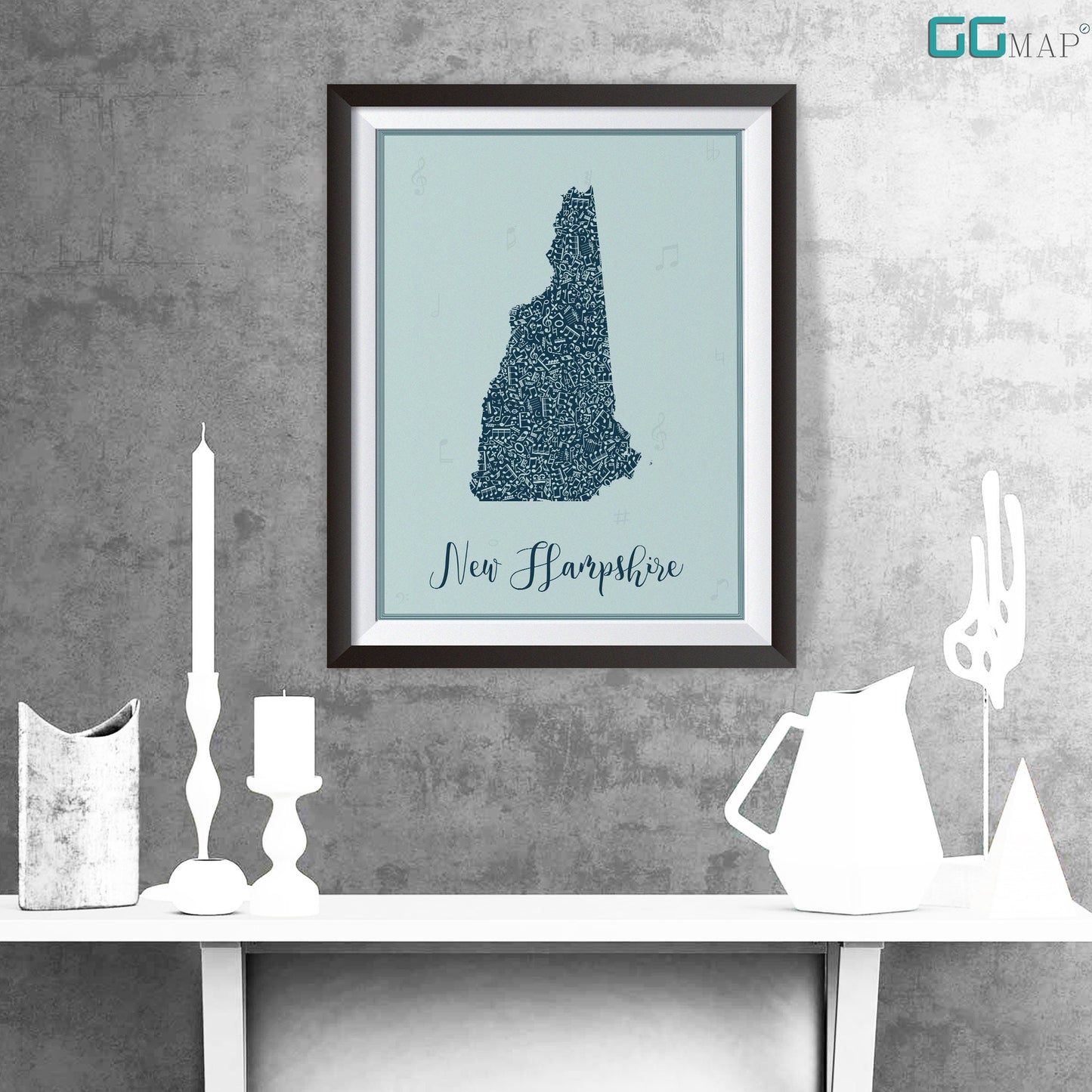 NEW HAMPSHIRE  map - New Hampshire Music Blue map - Travel poster - Home Decor - Wall decor - Office map -New Hampshire gift - GGmap