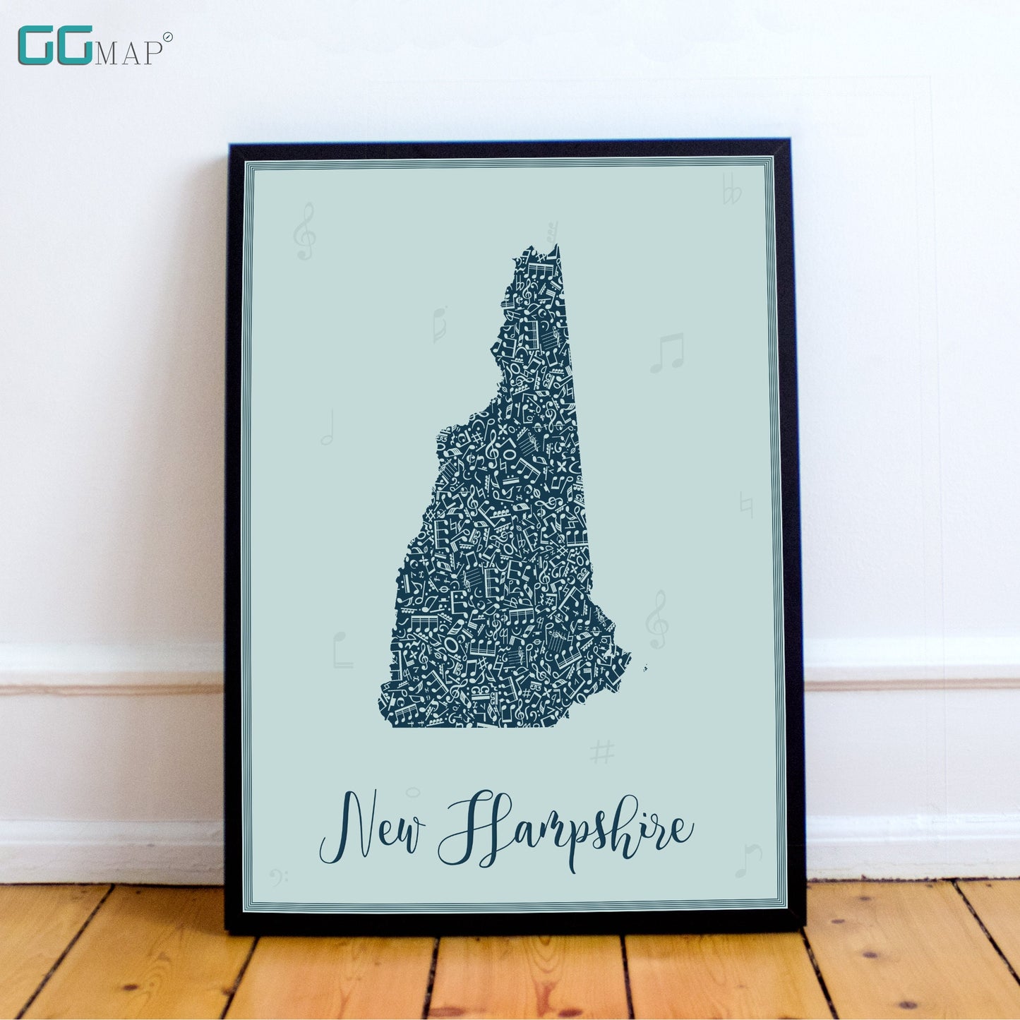 NEW HAMPSHIRE  map - New Hampshire Music Blue map - Travel poster - Home Decor - Wall decor - Office map -New Hampshire gift - GGmap