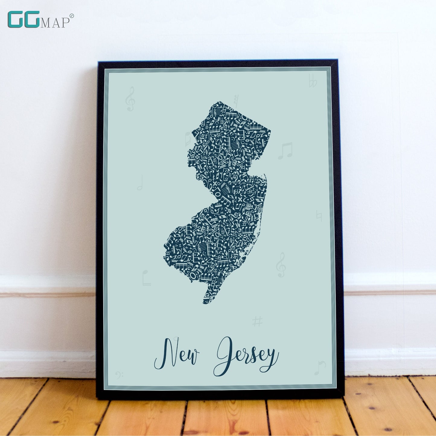 NEW JERSEY map - New Jersey Music Blue map - Travel poster - Home Decor - Wall decor - Office map - New Jersey gift - GGmap - New Jersey