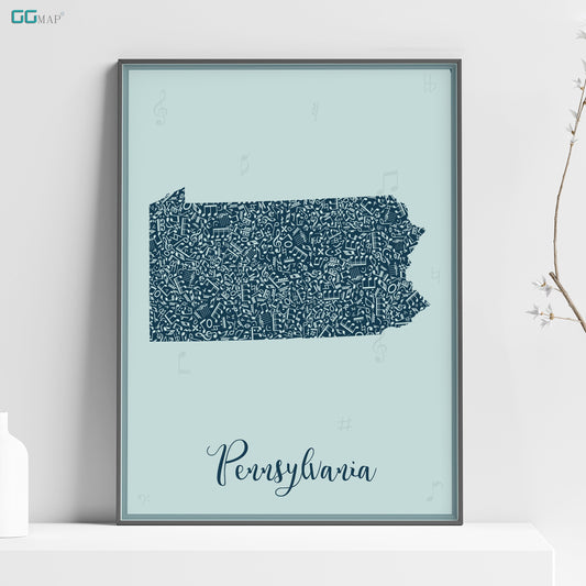 a framed poster of the state of pennsylvania