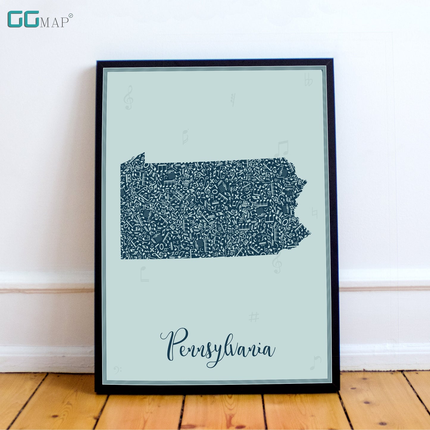 PENNSYLVANIA map - Pennsylvania Music Blue map - Travel poster - Home Decor - Wall decor - Office map - Pennsylvania gift - GGmap