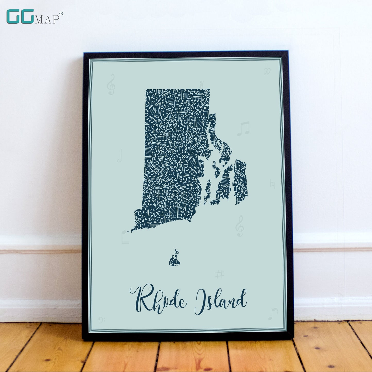 RHODE ISLAND map - Rhode Island Music Blue map - Travel poster - Home Decor - Wall decor - Office map - Rhode Island  gift - GGmap