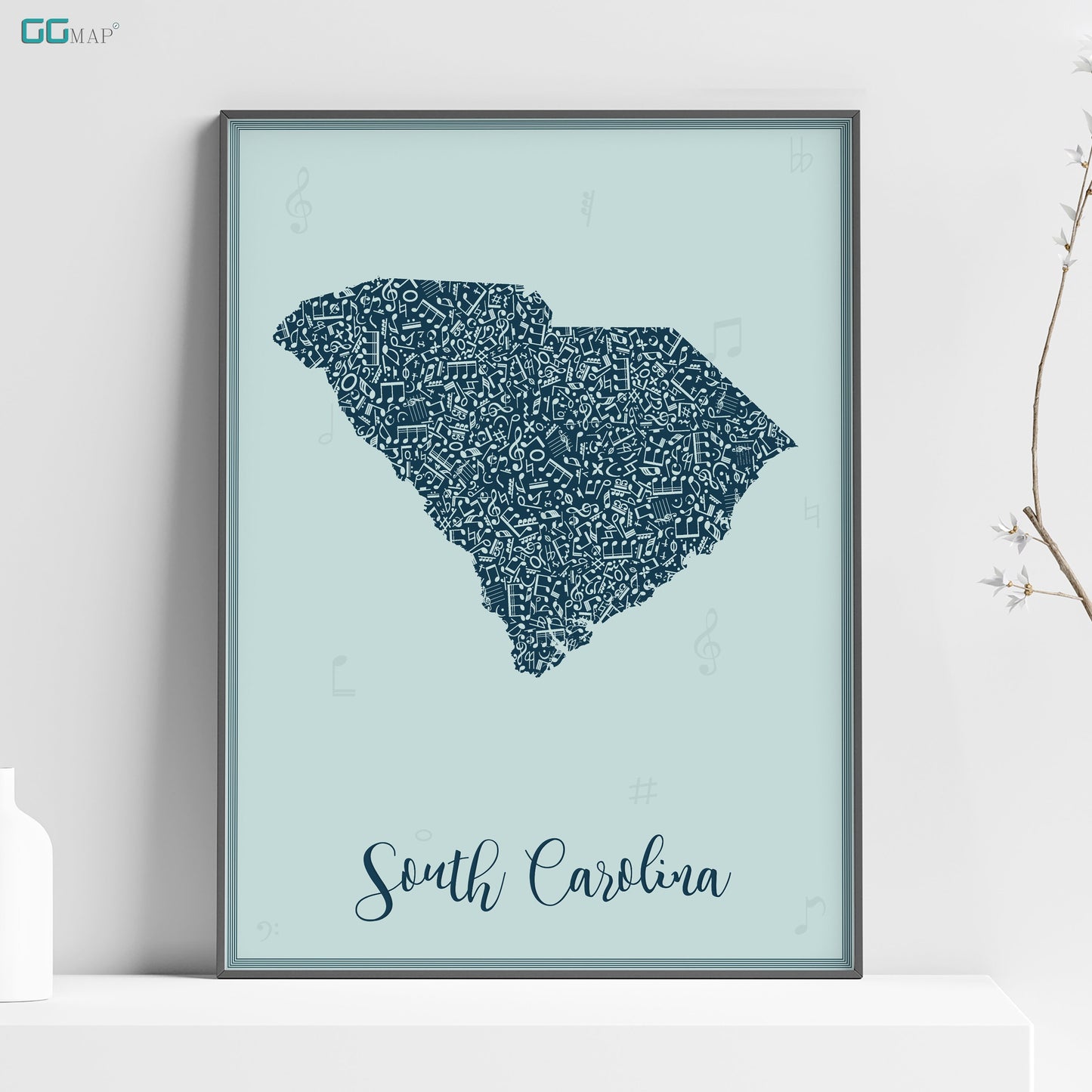 a blue poster with the name and state of south carolina