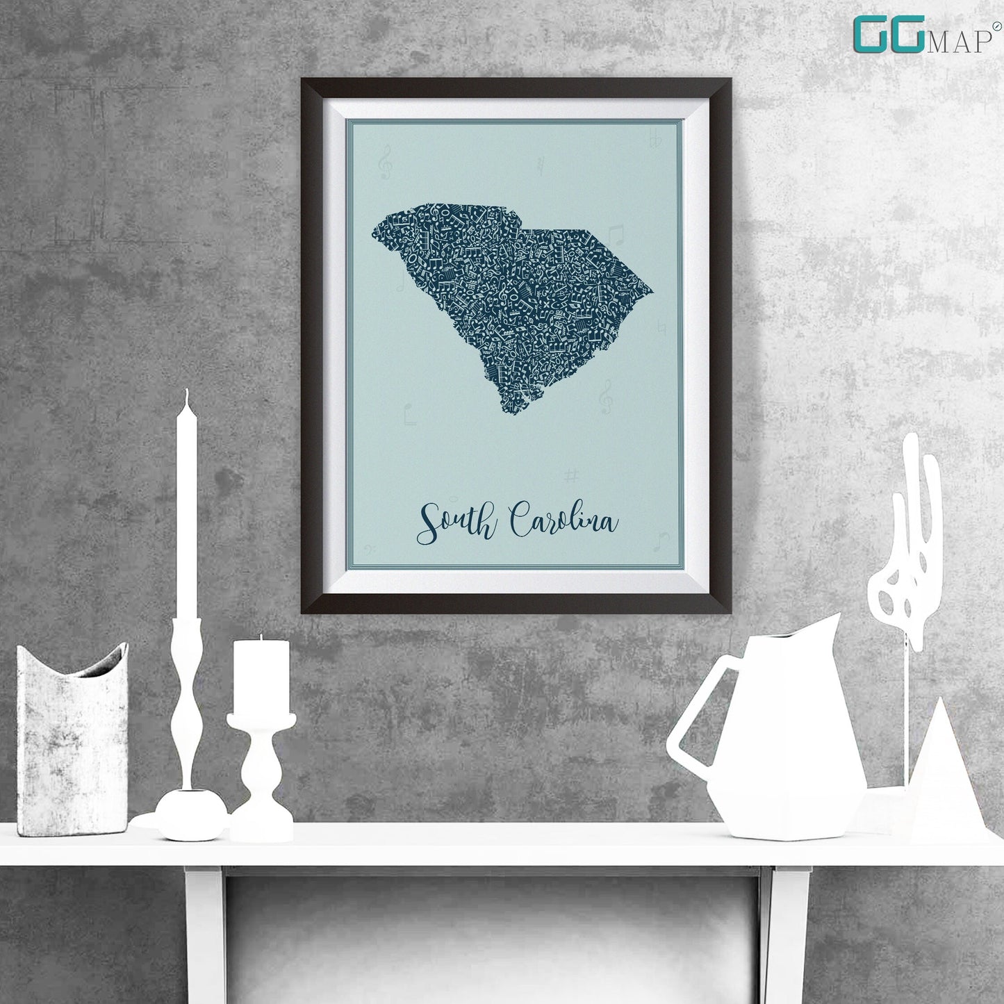 SOUTH CAROLINA  map - South Carolina Music Blue map - Travel poster - Home Decor - Wall decor - Office map -South Carolina gift - GGmap