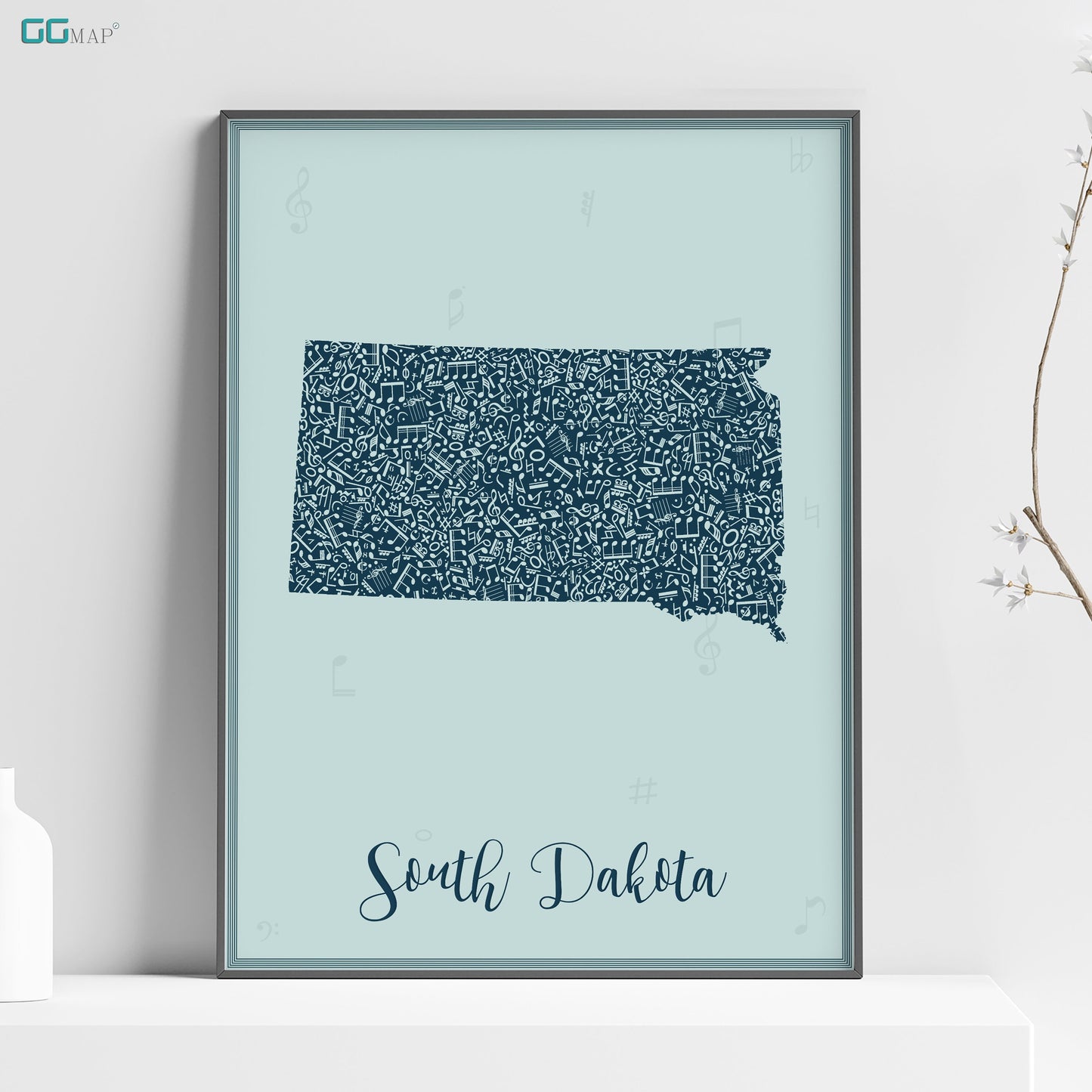 a framed poster of the state of south dakota