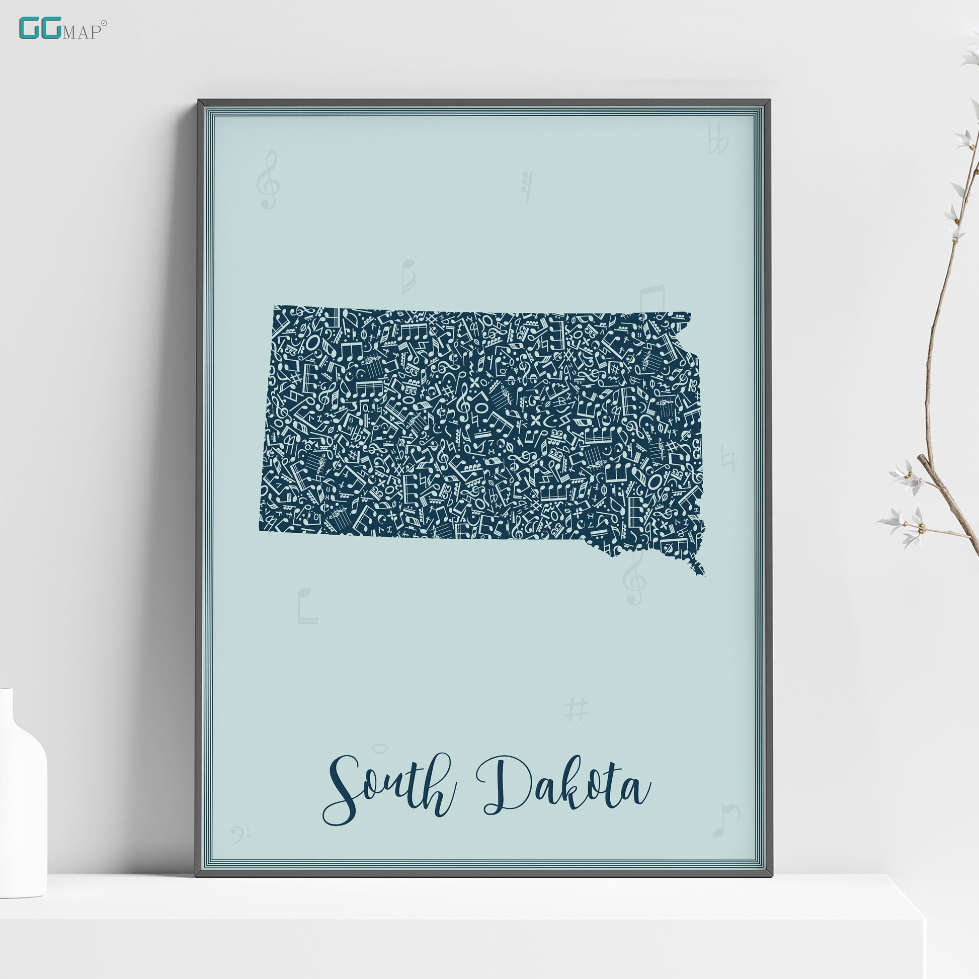 a framed poster of the state of south dakota