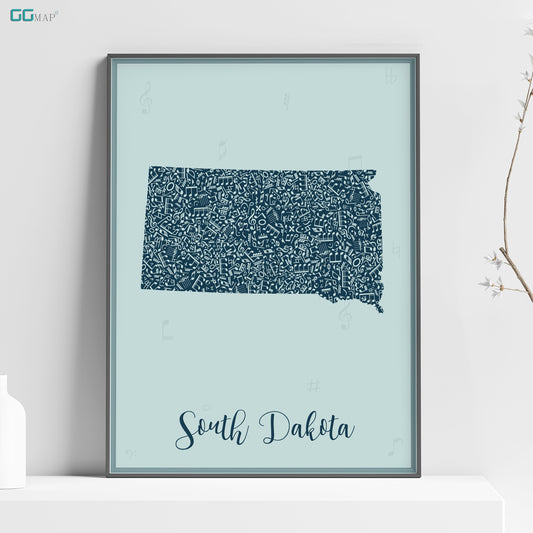 a framed poster of the state of south dakota