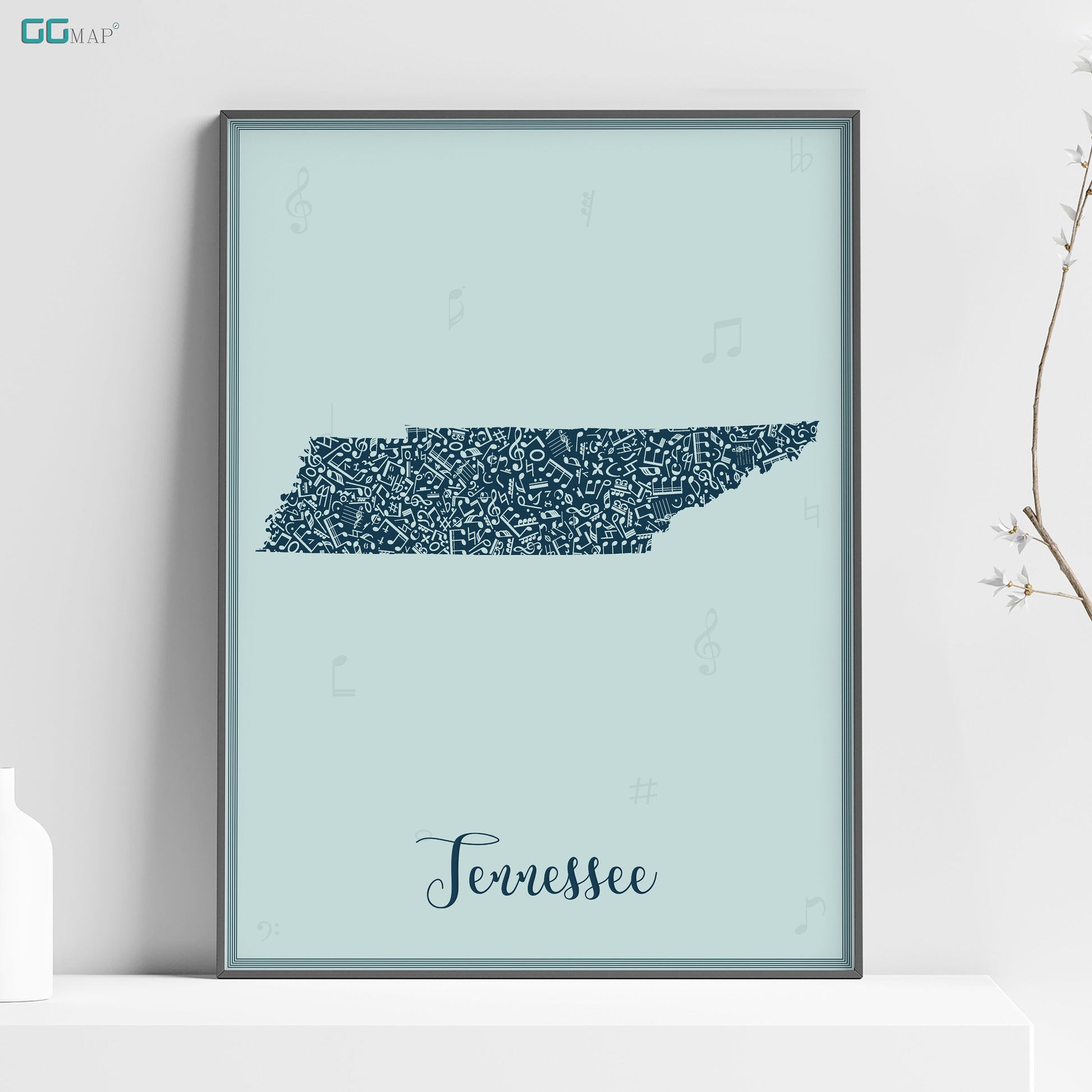 a blue poster with the name of the state of tennessee