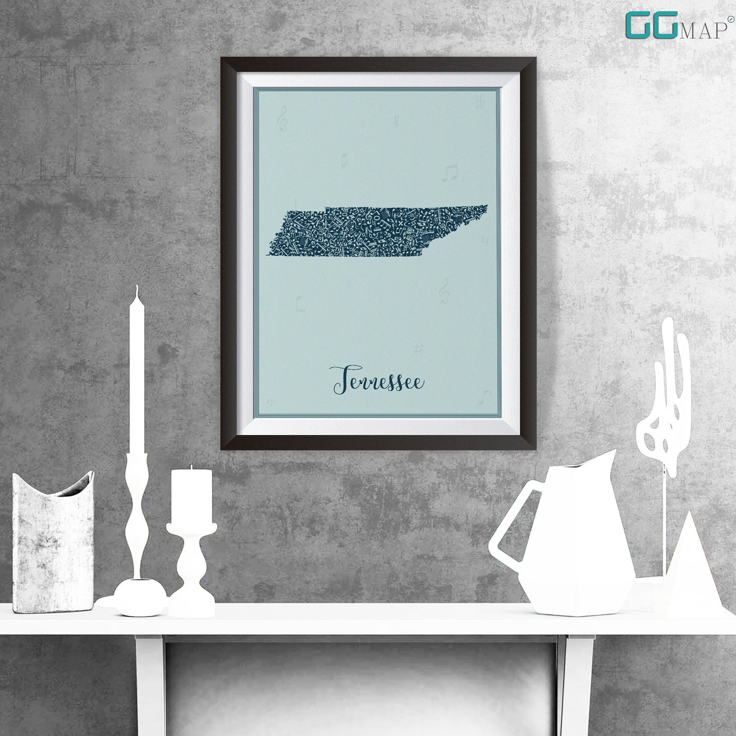 TENNESSEE map - Tennessee Music Blue map - Travel poster - Home Decor - Wall decor - Office map - Tennessee gift - GGmap - Tennessee poster