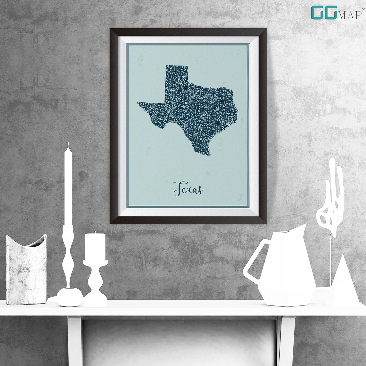 TEXAS map - Texas Music Blue map - Travel poster - Home Decor - Wall decor - Office map - Texas gift - GGmap - Texas poster