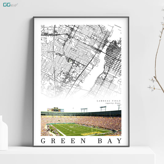 City map of GREEN BAY - Lambeau Field - Home Decor Green Bay - Lambeau Field wall decor - Green Bay Packers - Print map -