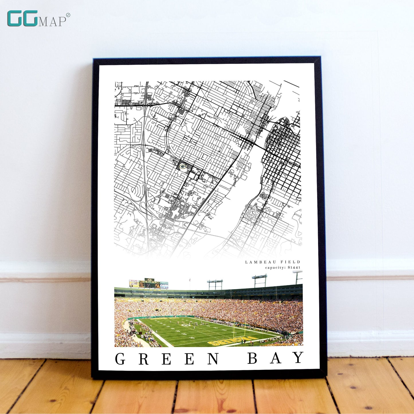 City map of GREEN BAY - Lambeau Field - Home Decor Green Bay - Lambeau Field wall decor - Green Bay Packers - Print map -