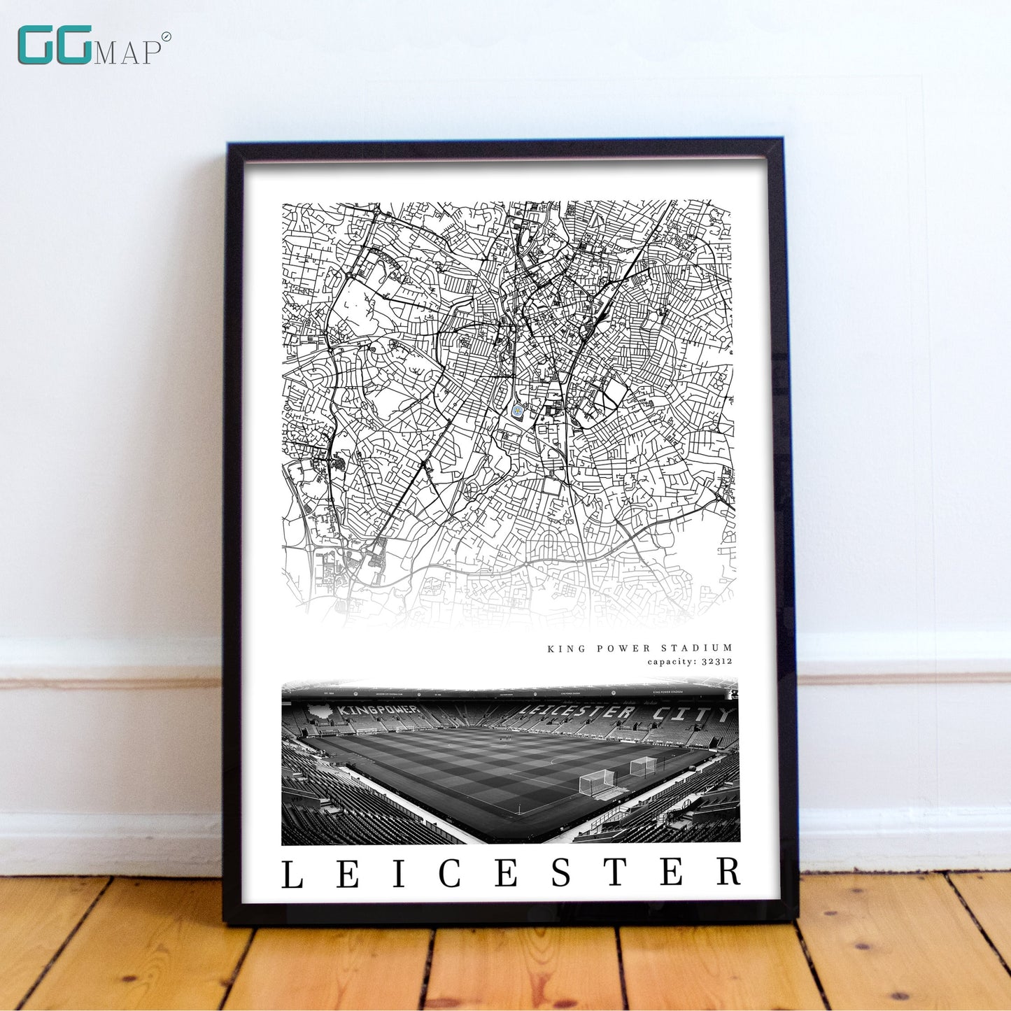 City map of LEICESTER - King Power Stadium - Home Decor King Power Stadium - Leicester gift - Print map - Leicester City Stadium