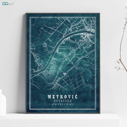 a poster of a city map on a shelf