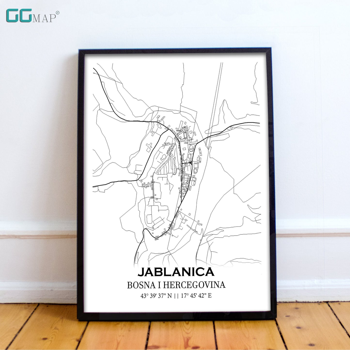 City map of JABLANICA - Jablanica Classic map - Home Decor - Travel map - Print map - Jablanica map - Map art - Bosnia&Herzegovina-