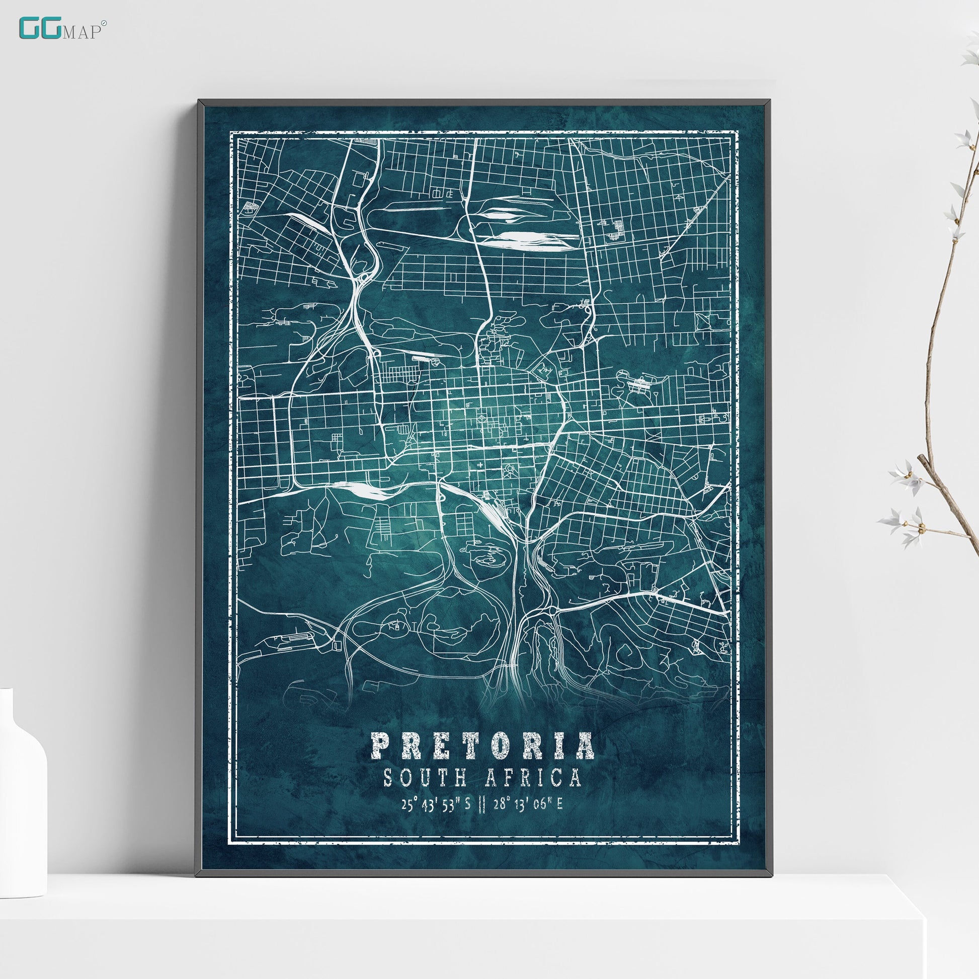 a poster of pretoria, south africa on a shelf