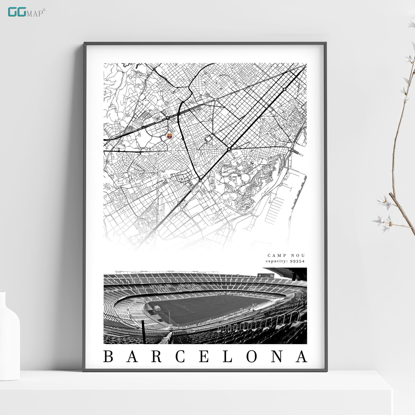 City map of BARCELONA - Camp Nou Stadium - Home Decor Camp Nou - Wall decor - Camp Nou - Camp Nou - gift - Print map -