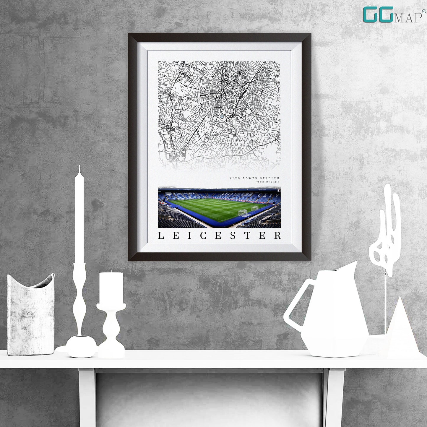 City map of LEICESTER - King Power Stadium - Home Decor King Power Stadium - Leicester gift - Print map - Leicester City Stadium