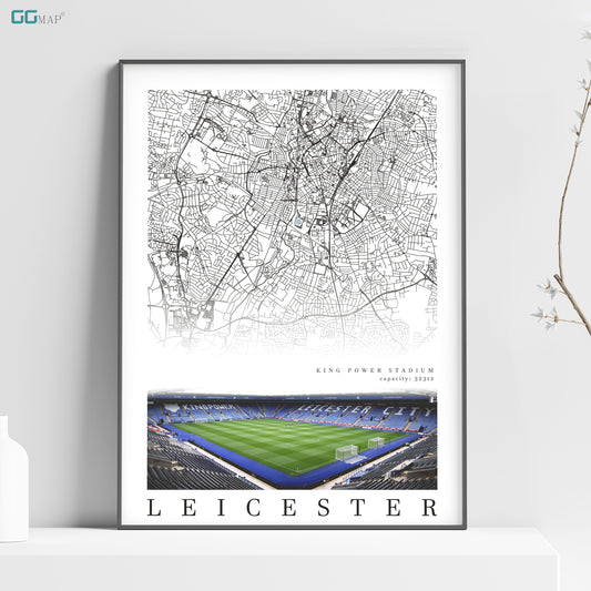 City map of LEICESTER - King Power Stadium - Home Decor King Power Stadium - Leicester gift - Print map - Leicester City Stadium