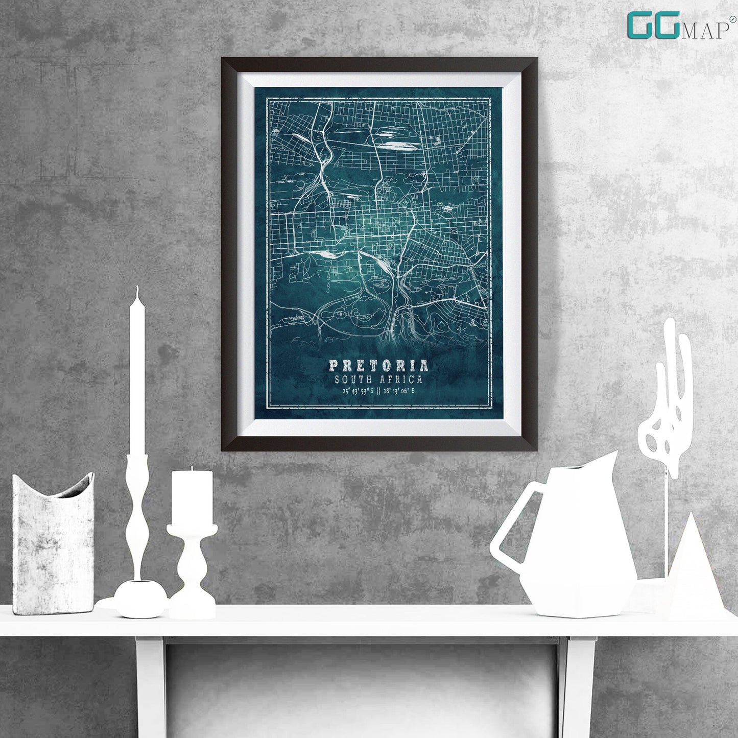 City map of PRETORIA - Home Decor - Wall decor - Office map - Travel map - Frozen blue map - Pretoria map - Map art - South Africa