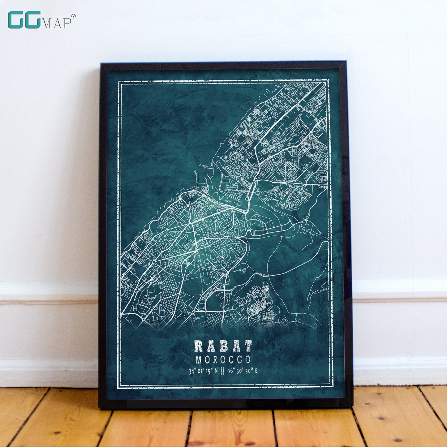 City map of RABAT - Home Decor - Wall decor - Office map - Travel map - Frozen blue map - Rabat map - Map art - Marocco