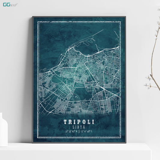 City map of TRIPOLI - Home Decor - Wall decor - Office map - Travel map - Frozen blue map - Tripoli map - Map art - Libya