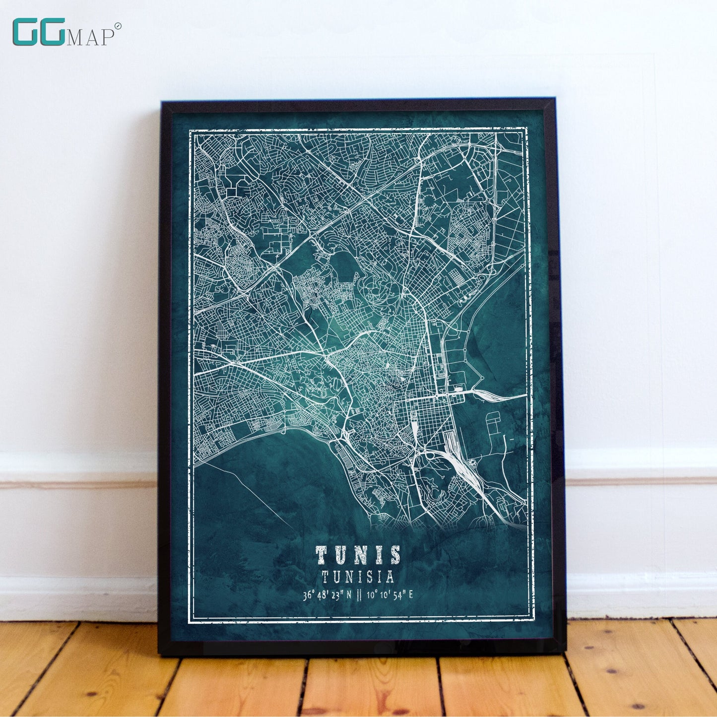 City map of TUNIS - Home Decor - Wall decor - Office map - Travel map - Frozen blue map - Tunis map - Map art - Tunisia