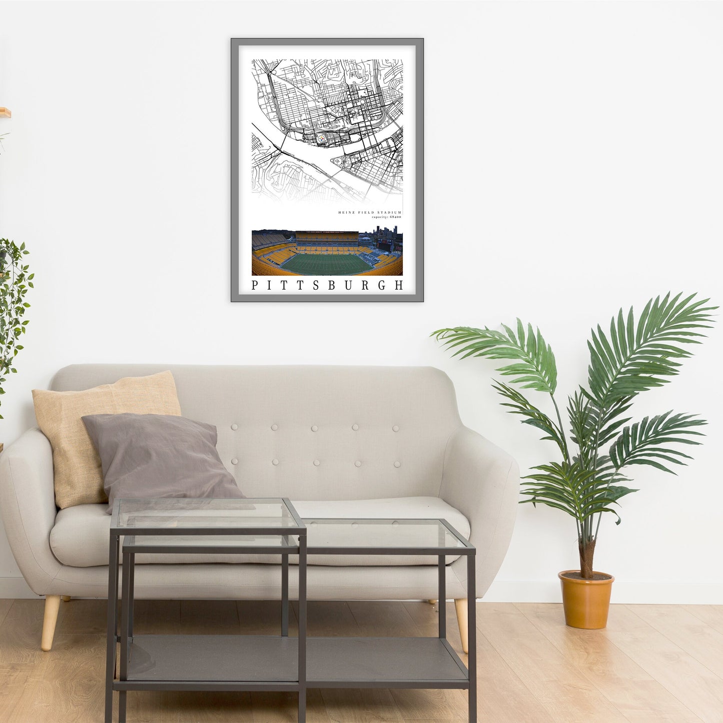 City map of PITTSBURGH -  Heinz Field Stadium - Home Decor Pittsburgh - Pittsburgh decor - Pittsburgh Steelers poster - Print map -