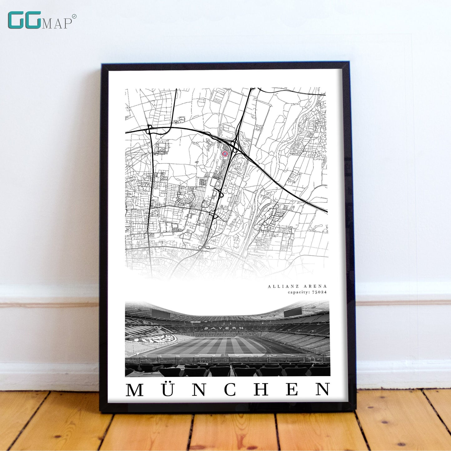 City map of MUNICH - FC Bayern Munich - Allianz arena Stadium - Home Decor Allianz arena - Allianz arena poster - Fuballstadion Bayern