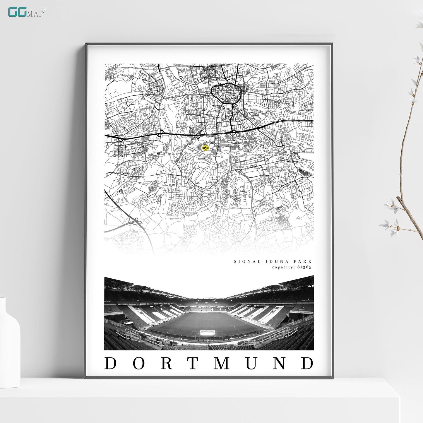 City map of DORTMUND - Signal Iduna Park - Home Decor Signal Iduna Park - Wall decor Signal Iduna Park - Signal Iduna Park gift - Print map