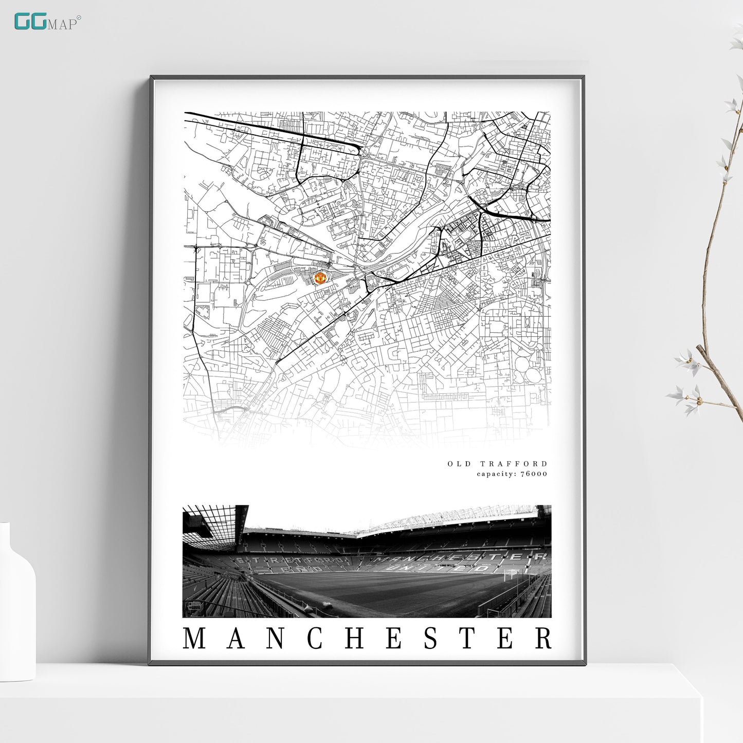 City map of MANCHESTER - Old Trafford Stadium - Home Decor Old Trafford - Manchester United gift - Old Trafford poster, Print map